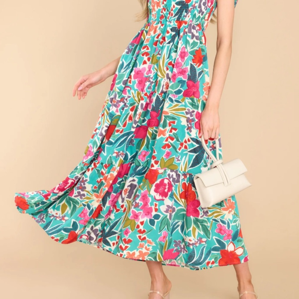 Red Dress Boutique vacation vibes green floral Maxi dress Sundress